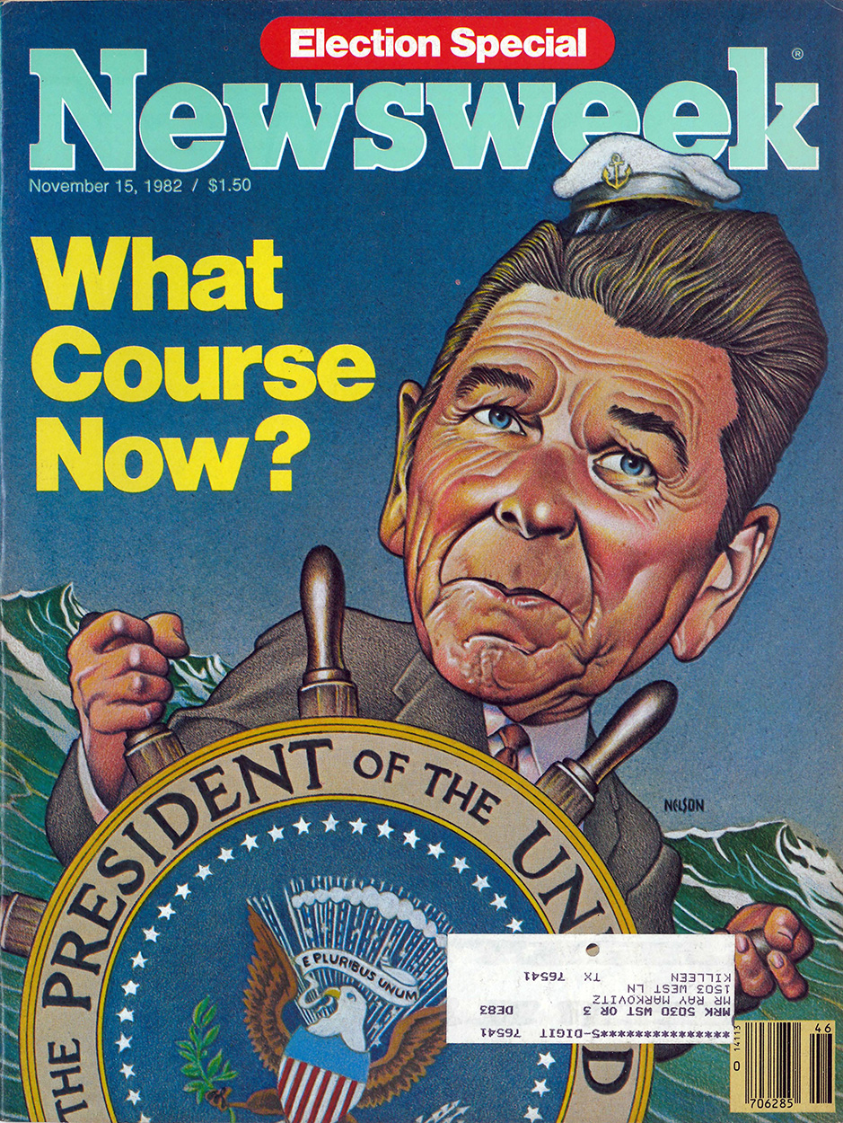Cover of Newsweek Magazine with Reagan steering a ship