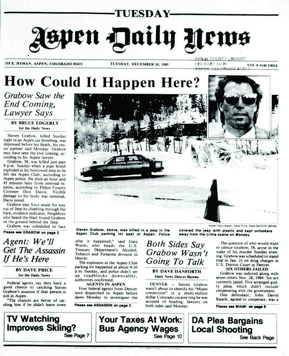 Front page of Aspen Daily News with Steven Grabow "How could it happen here?"