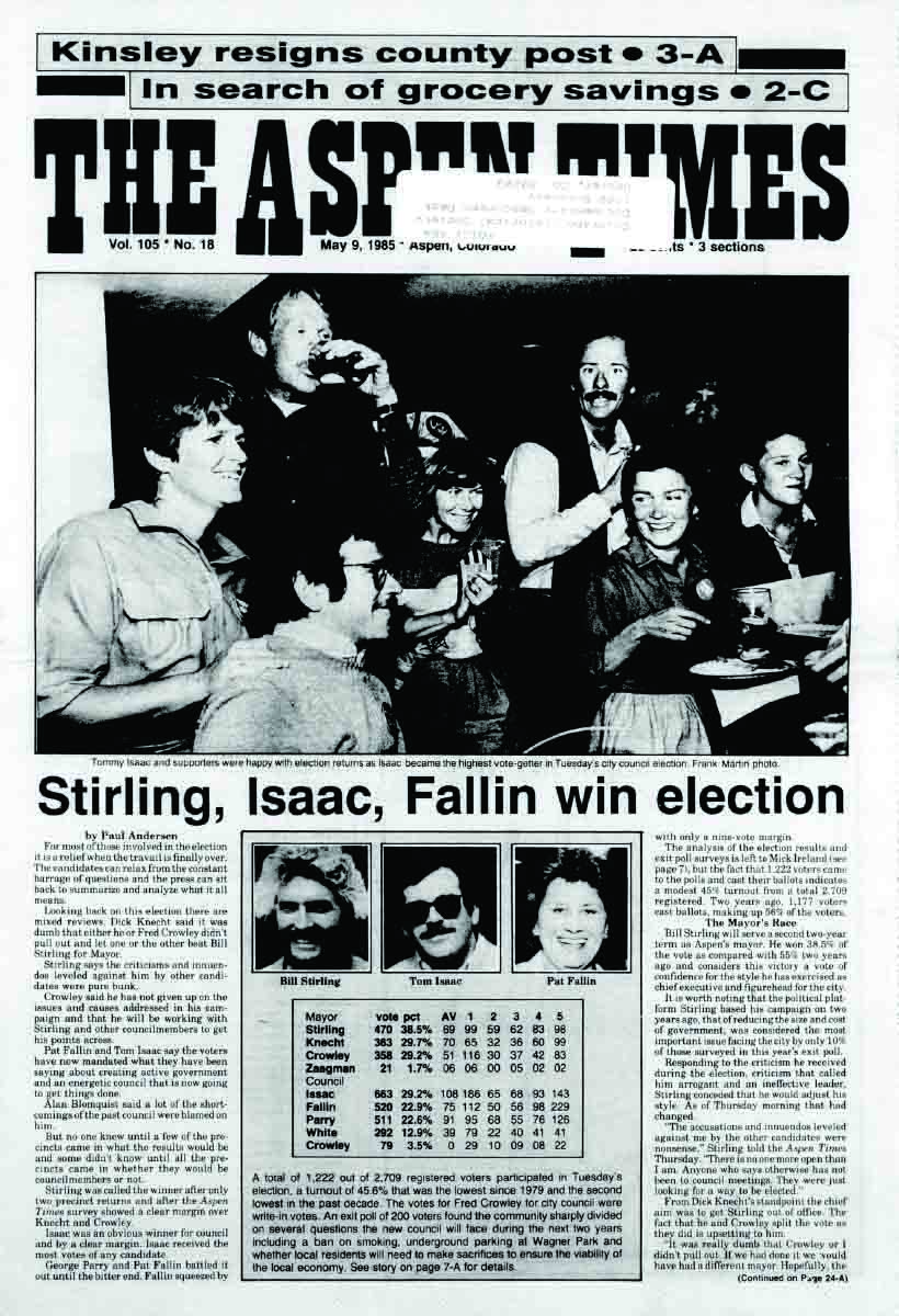 Front cover of the Aspen Times with election results